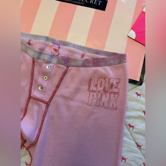 VS PINK VINTAGE Y2K PAJAMA SET “CHILL OUT” THERMAL HOODIE SHIRT & LEGGINGS RARE - Picture 5 of 15